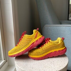 Hoka Rare Outdoor Voices Yellow and Red Clifton 4